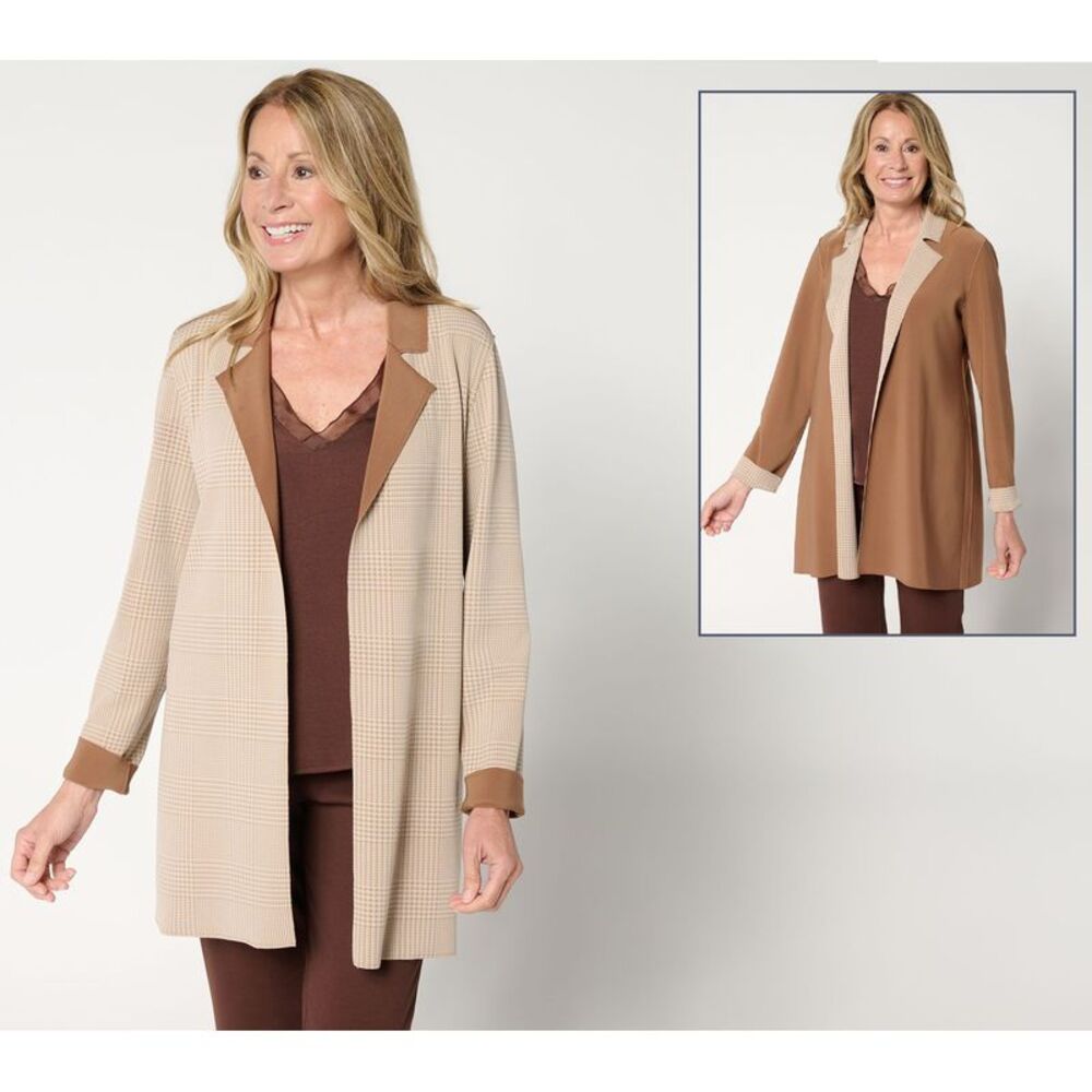 Susan Graver Women's Plus Sz Jacket 2X Printed LK Fusion Reg Brown Smooth